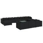 Set Divani da Giardino 11 pz con Cuscini in Polyrattan Nero