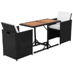 Set da Bistrot 3 pz con Cuscini in Polyrattan Nero