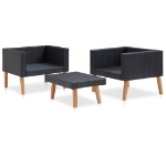 Set Divani da Giardino 3 pz con Cuscini in Polyrattan Nero