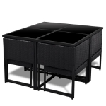 Set da Pranzo da Giardino 9 pz con Cuscini in Polyrattan Nero