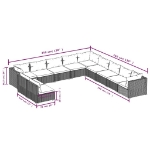 Set Mobili da Giardino 11 pz con Cuscini in Polyrattan Nero