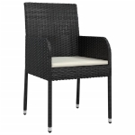 Set da Pranzo da Giardino 9 pz con Cuscini Nero in Polyrattan