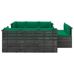 Set Divani da Giardino su Pallet 9 pz con Cuscini Massello Pino