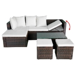 Set Divani da Giardino 4 pz con Cuscini in Polyrattan Marrone