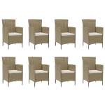 Set da Pranzo da Giardino 9 pz con Cuscini in Polyrattan Beige