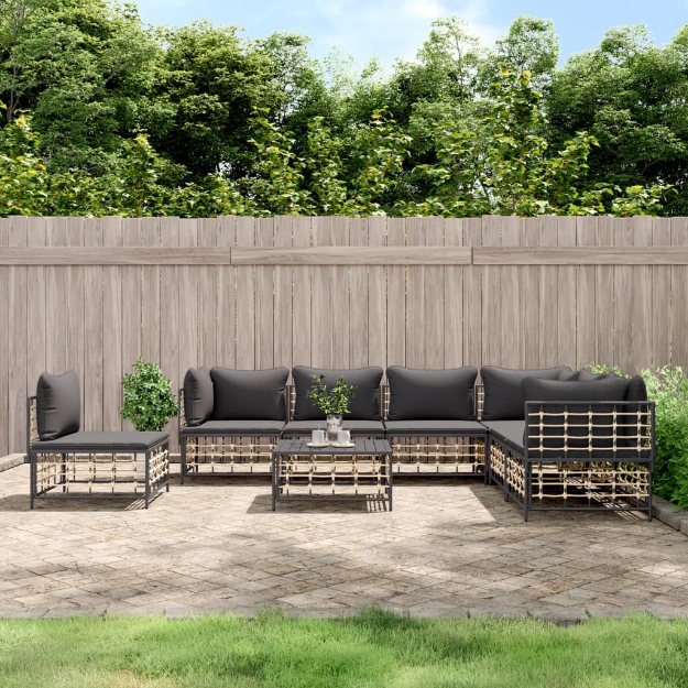 Set Divani da Giardino 8 pz con Cuscini Antracite in Polyrattan