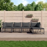 Set Divani da Giardino 5 pz con Cuscini Antracite in Polyrattan