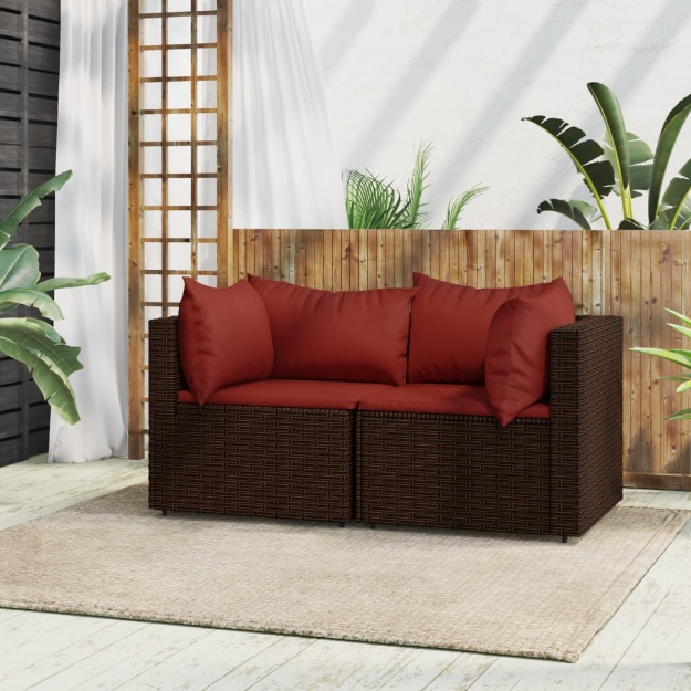 Divani Angolari da Giardino con Cuscini 2pz Polyrattan Marrone