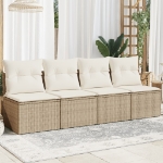 Divano da Giardino con Cuscini a 4 Posti Beige in Polyrattan