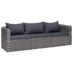 Set Divani da Giardino 3 pz con Cuscini Grigio in Polyrattan