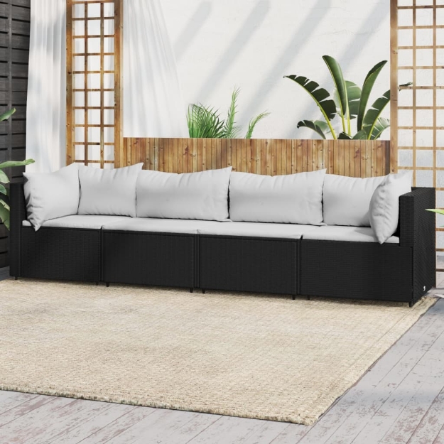 Set Divani da Giardino 4 pz con Cuscini Nero in Polyrattan