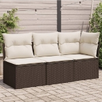 <em>Divano da Giardino a 3 Posti con Cuscini in Polyrattan Marrone</em>