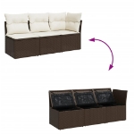 <em>Divano da Giardino a 3 Posti con Cuscini in Polyrattan Marrone</em>