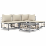 Set Divani da Giardino 5 pz con Cuscini Antracite in Polyrattan