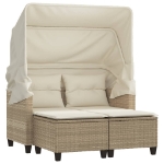 Divano Giardino 2 Posti Baldacchino e Sgabelli Beige Polyrattan