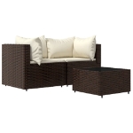 Set Mobili da Giardino 3 pz con Cuscini in Polyrattan Marrone