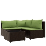 Set Mobili da Giardino 4 pz con Cuscini in Polyrattan Marrone