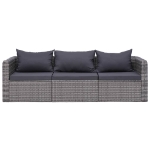 Set Divani da Giardino 3 pz con Cuscini Grigio in Polyrattan