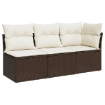 <em>Divano da Giardino a 3 Posti con Cuscini in Polyrattan Marrone</em>