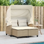 Divano Giardino 2 Posti Baldacchino e Sgabelli Beige Polyrattan