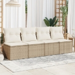 Divano da Giardino con Cuscini a 4 Posti Beige in Polyrattan