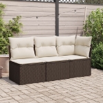 <em>Divano da Giardino a 3 Posti con Cuscini in Polyrattan Marrone</em>