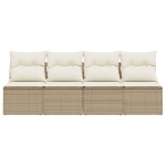 Divano da Giardino con Cuscini a 4 Posti Beige in Polyrattan