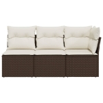 <em>Divano da Giardino a 3 Posti con Cuscini in Polyrattan Marrone</em>