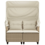 Divano Giardino 2 Posti Baldacchino e Sgabelli Beige Polyrattan