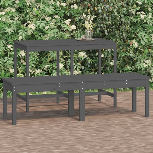 Panca Giardino 2 Posti Grigia 159,5x44x45cm Legno Massello Pino