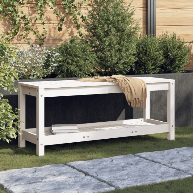 Panca da Giardino Bianca 108x35x45 cm Legno Massello di Pino