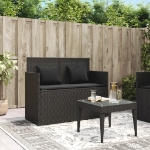 Panca da Giardino con Cuscini Nera in Polyrattan