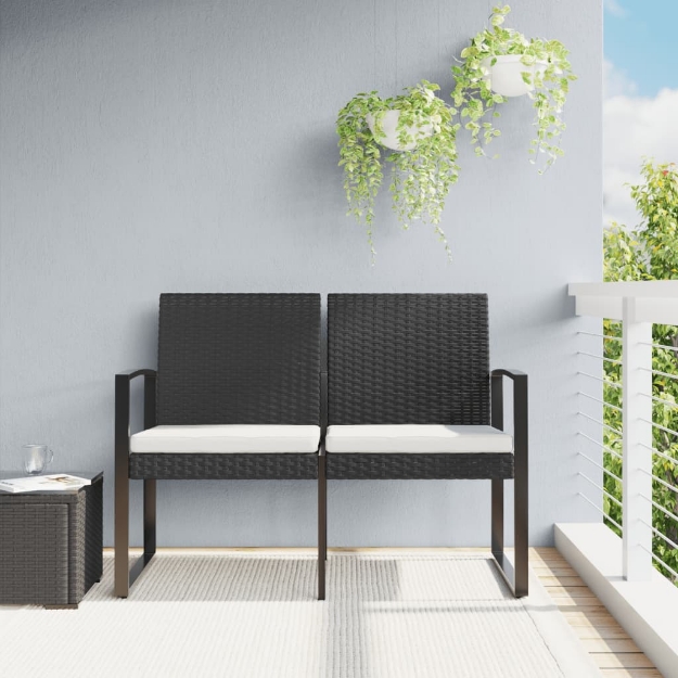 Panca da Giardino a 2 Posti con Cuscini in Rattan PP Nero