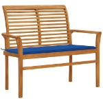 Panca da Giardino con Cuscino Blu Reale 112 cm in Legno di Teak