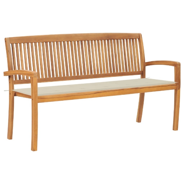 Panchina da Giardino Impilabile con Cuscino 159cm Teak Massello