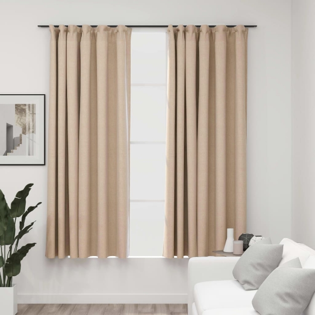 Tende Oscuranti con Ganci Effetto Lino 2 pz Beige 140x175 cm