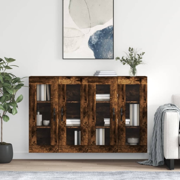 Armadietti a Parete 2 pz Rovere Fumo in Legno Multistrato