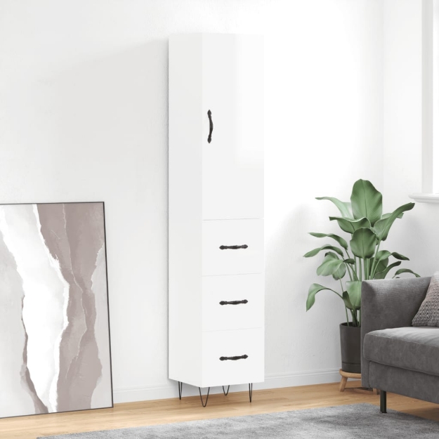 Credenza 34,5x34x180 cm in Legno Multistrato Bianco Lucido