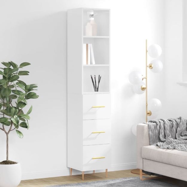 Credenza 34,5x34x180 cm in Legno Multistrato Bianco Lucido