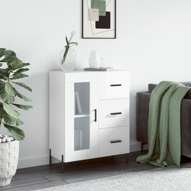 Credenza 69,5x34x90 cm in Legno Multistrato Bianco Lucido