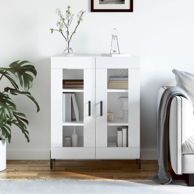 Credenza 69,5x34x90 cm in Legno Multistrato Bianco Lucido