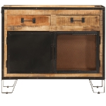 Credenza 80x31x66 cm in Legno Grezzo Massello Mango e Metallo