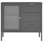 Credenza Antracite 75x35x70 cm in Acciaio e Vetro Temperato