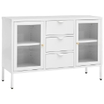 Credenza Bianca 105x35x70 cm in Acciaio e Vetro Temperato