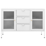 Credenza Bianca 105x35x70 cm in Acciaio e Vetro Temperato