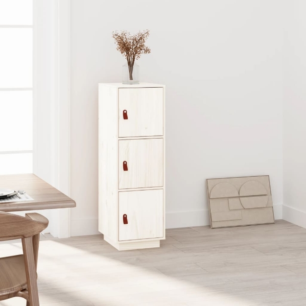 Credenza Bianca 34x40x108,5 cm in Legno Massello di Pino