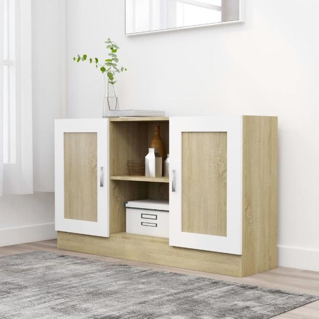 Credenza Bianca e Rovere Sonoma 120x30,5x70cm Legno Multistrato