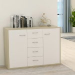 Credenza Bianca e Rovere Sonoma 88x30x65cm in Legno Multistrato