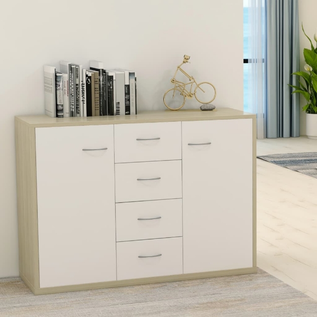 Credenza Bianca e Rovere Sonoma 88x30x65cm in Legno Multistrato