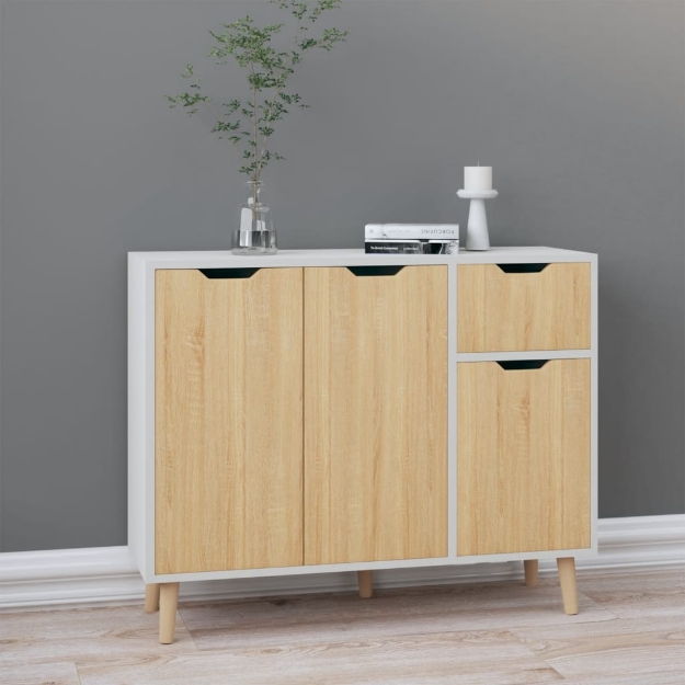 Credenza Bianca e Rovere Sonoma 90x30x72cm in Legno Multistrato